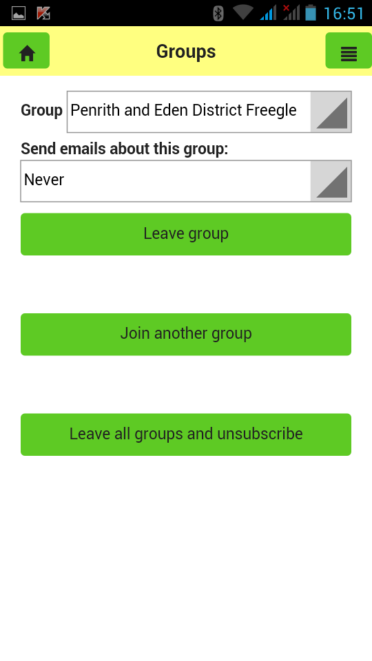 Groups screen