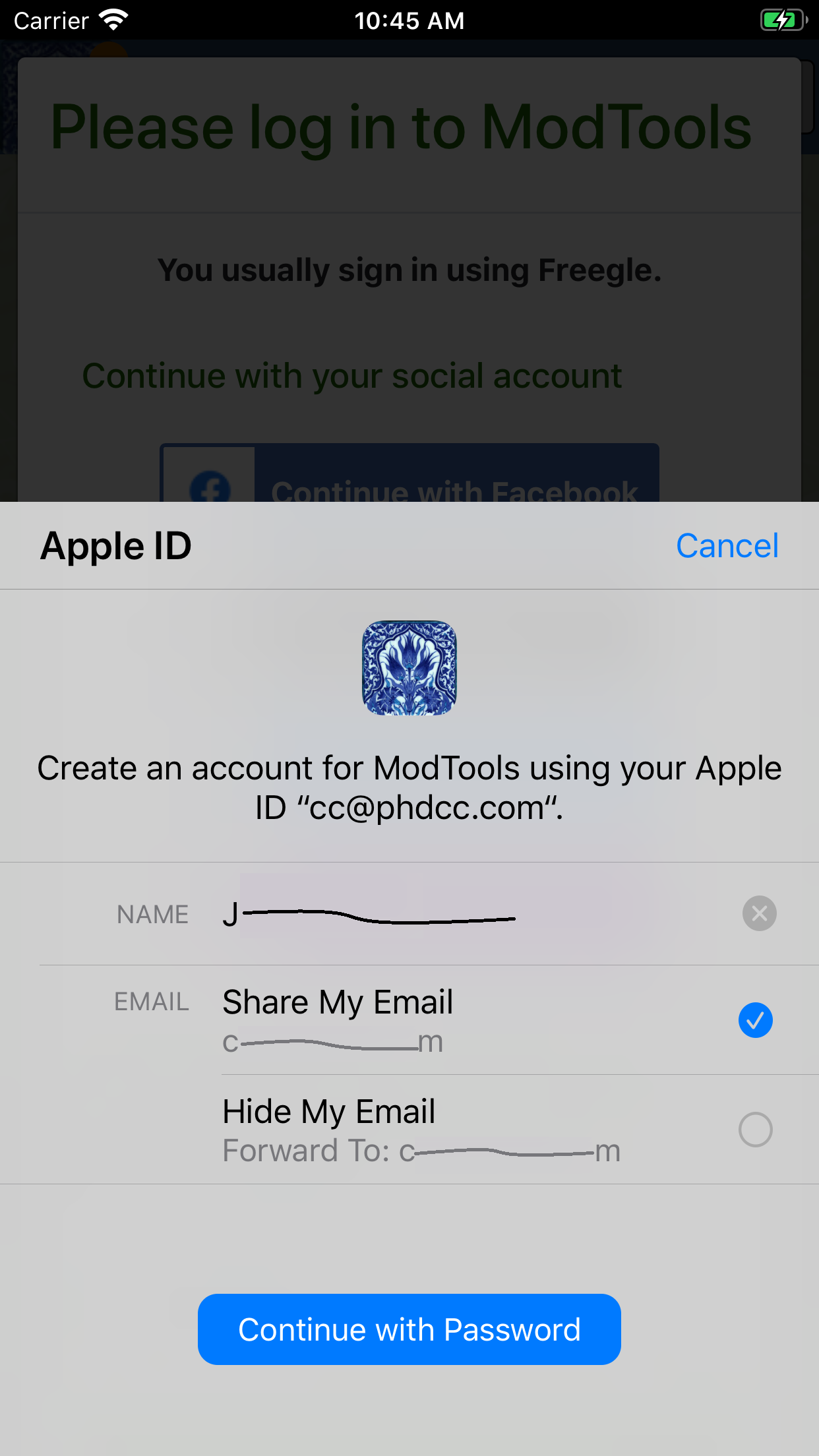 Choose whether to share or hide your email address
